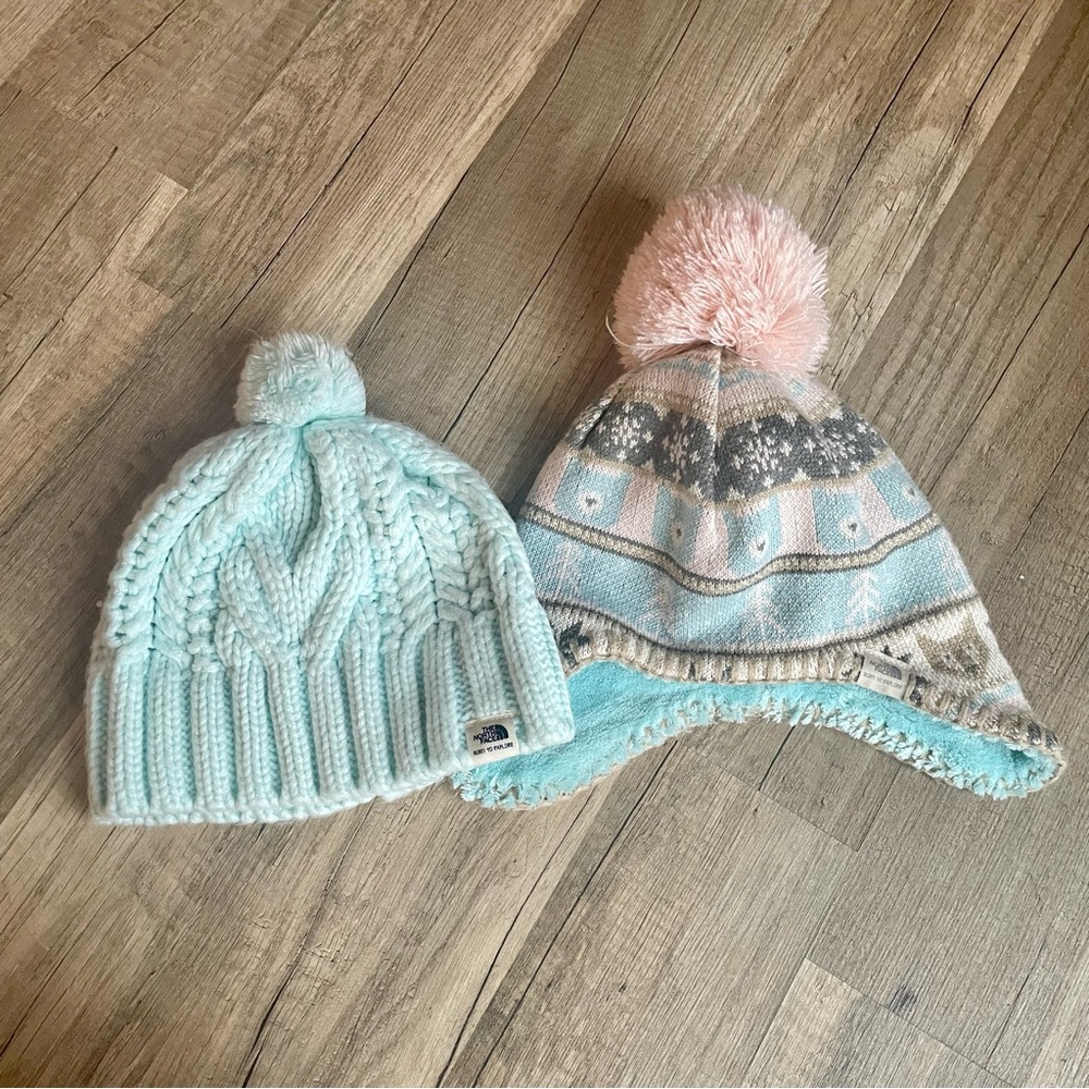 The North Face Littles Toddler Logo Pom Pom Beanie Fleece Hat lot 6-24 months